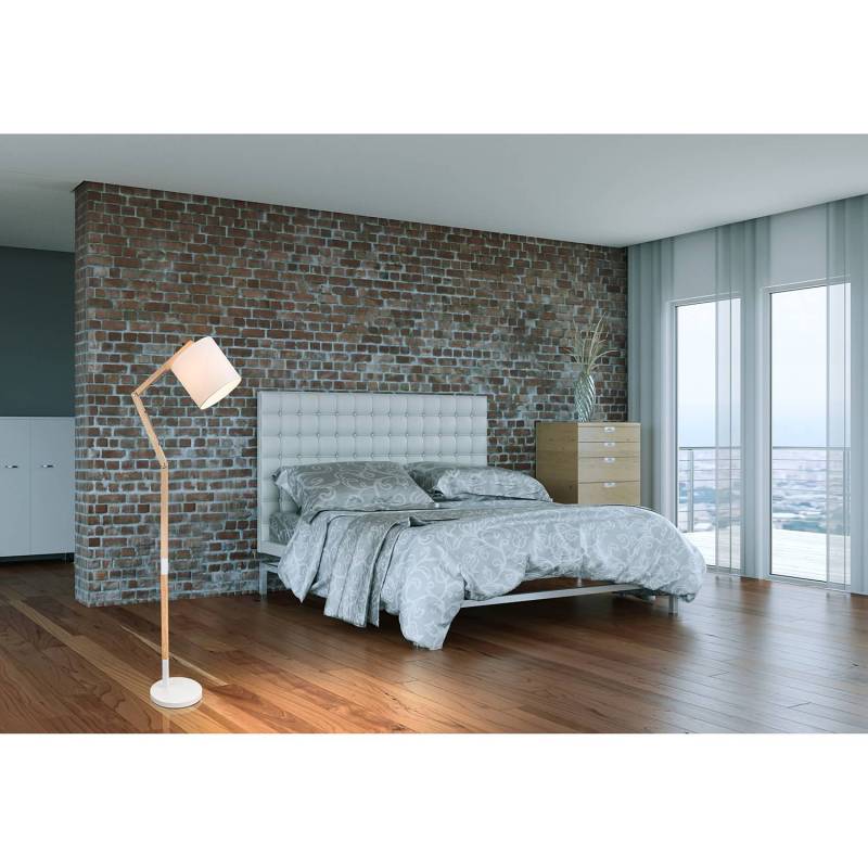 home24 Stehleuchte Mattis 50 x 157 x 50cm Braun/Weiß/Eiche/Weiß Webstoff / Eiche massiv - 1-flammig Hauptmaterial: Webstoff Sekundärmaterial: von home24