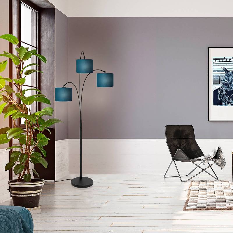 home24 Stehleuchte Sparkled Light Typ B 30 x 180 x 75cm Schwarz/Blau Samt E27 von home24