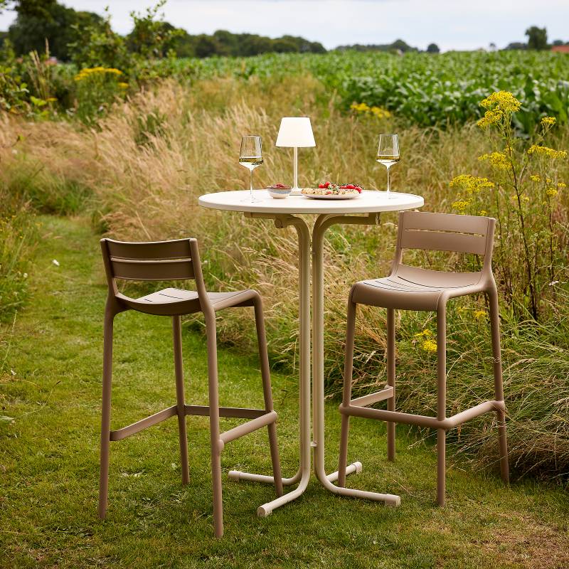 home24 Stehtisch Douron Tischplatte: MDF Mitteldichte Holzfaserplatte Gestell: Stahl, pulverbeschichtet 80 x 109 x 80cm Beige/Creme von home24
