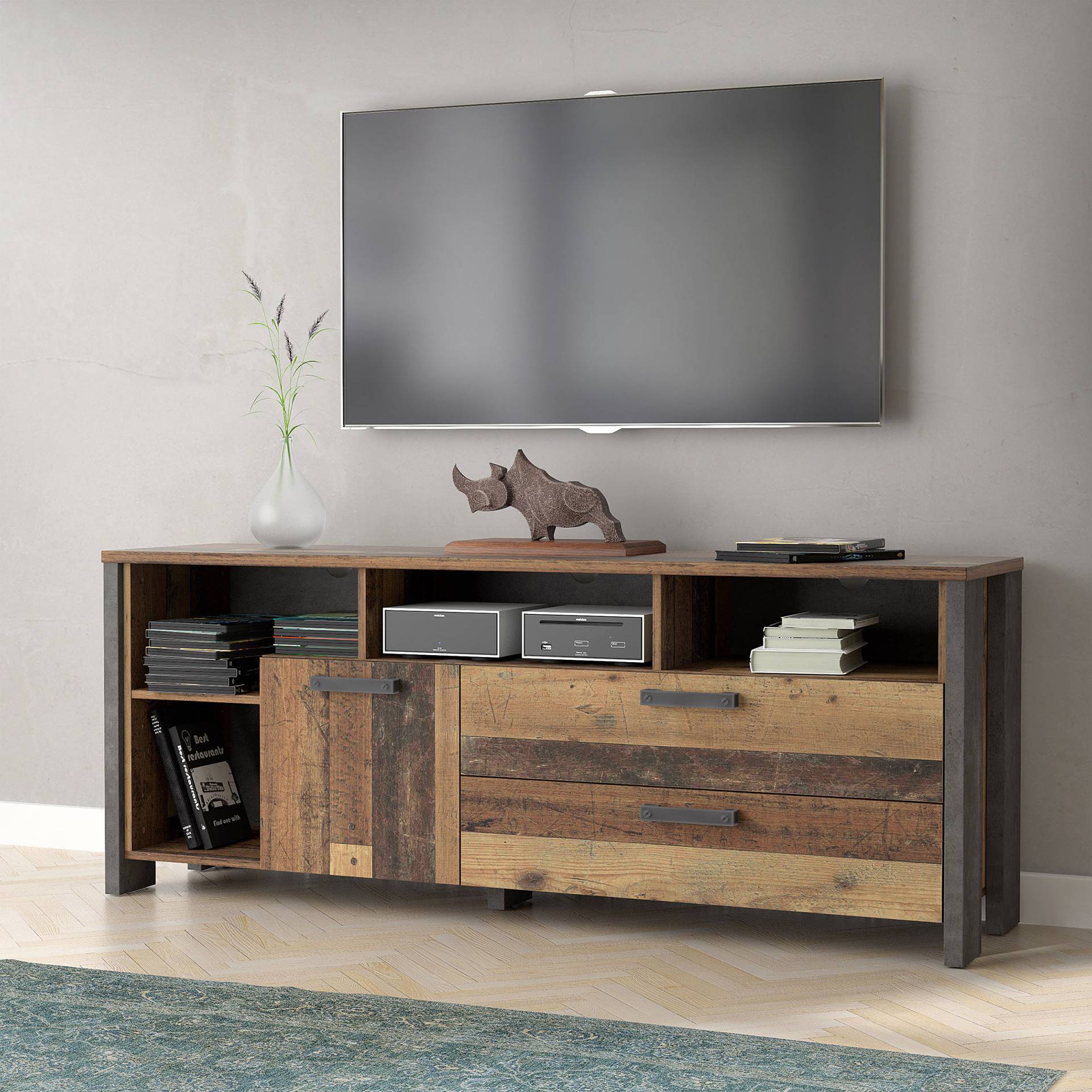 home24 TV-Lowboard - 161 cm Spanplatte, foliert Braun/Grau 161 x 64 x 42cm home24 TV-Lowboard - 161 cm Spanplatte, foliert Braun/Grau 161 x 64 x 42cm von home24