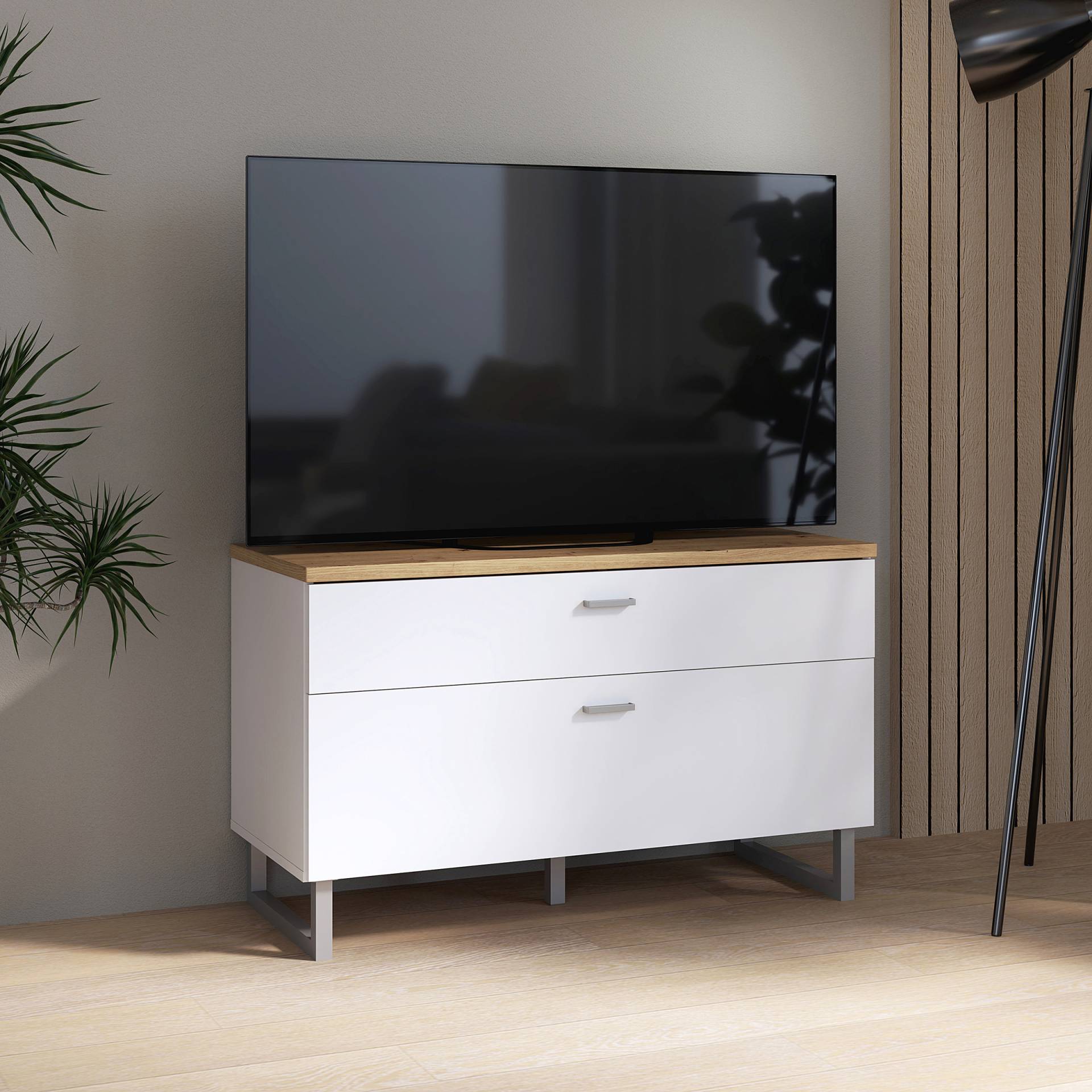home24 TV-Lowboard - 95 cm Spanplatte, foliert Braun/Weiß 95 x 58 x 41cm home24 TV-Lowboard - 95 cm Spanplatte, foliert Braun/Weiß 95 x 58 x 41cm von home24