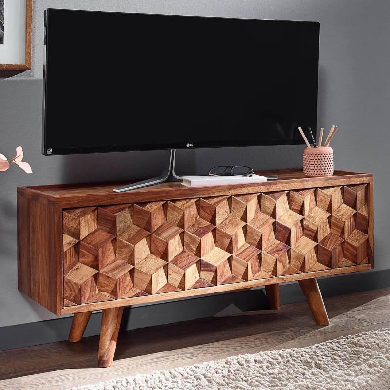 home24 TV-Lowboard Correa Korpus: Sheesham Massiv, lackiert Rückwand: MDF Mitteldichte Holzfaserplatte Braun 92 x 44 x 35cm von home24