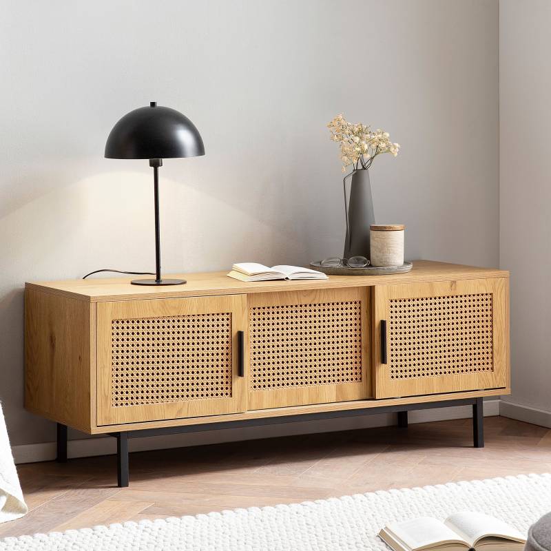 home24 TV-Lowboard Flanly Front: Kunststoff Korpus: MDF Mitteldichte Holzfaserplatte , foliert Holz/Eiche Dekor 120 x 46 x 40cm von home24