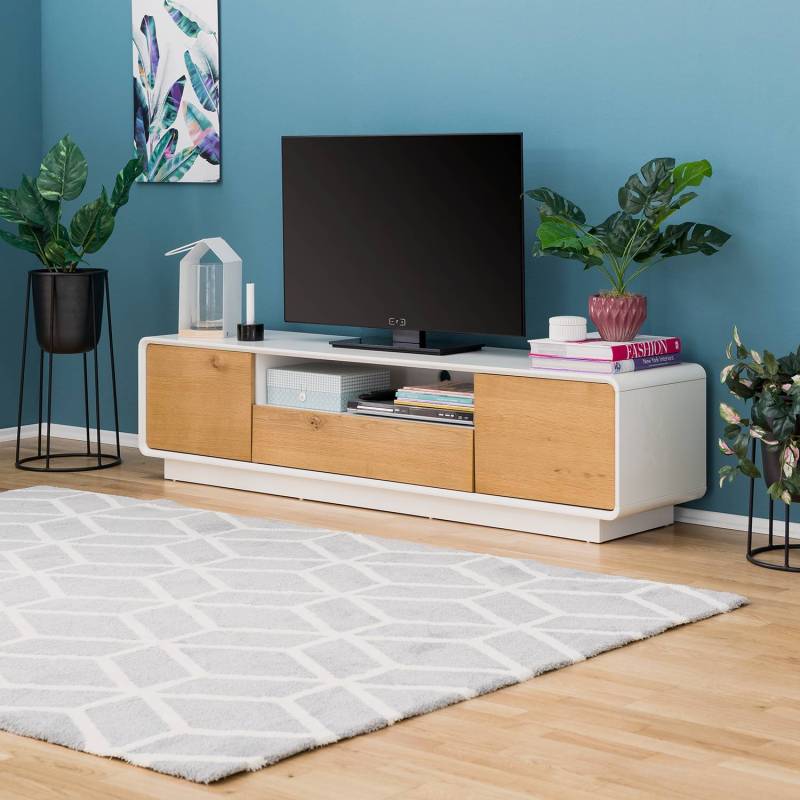 home24 TV-Lowboard I Front: MDF Mitteldichte Holzfaserplatte , furniert & geölt Korpus: MDF Mitteldichte Holzfaserplatte , lackiert Braun/Weiß 170 x von home24