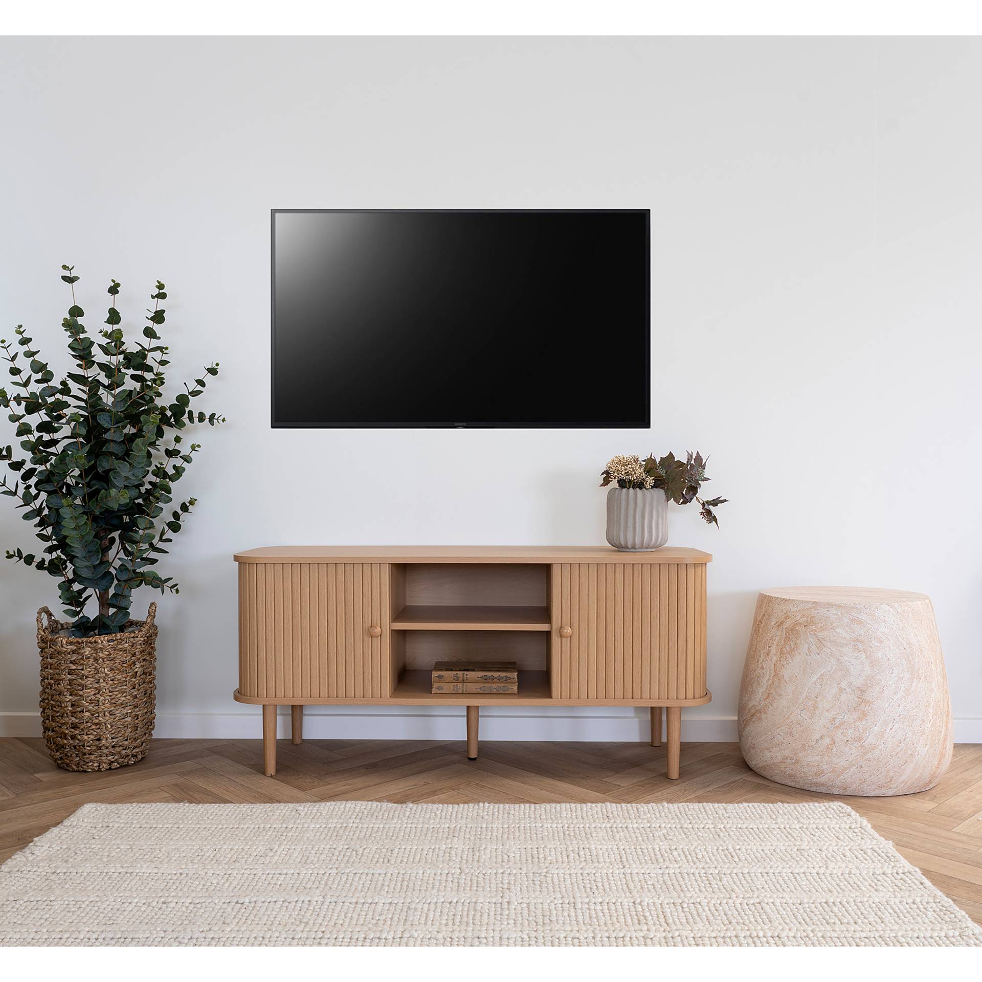 home24 TV-Lowboard Idozawa Front & Korpus: MDF Mitteldichte Holzfaserplatte , foliert Beine: Massivholz Pinie, lackiert Braun/Beige 113 x 52 x 40cm von home24