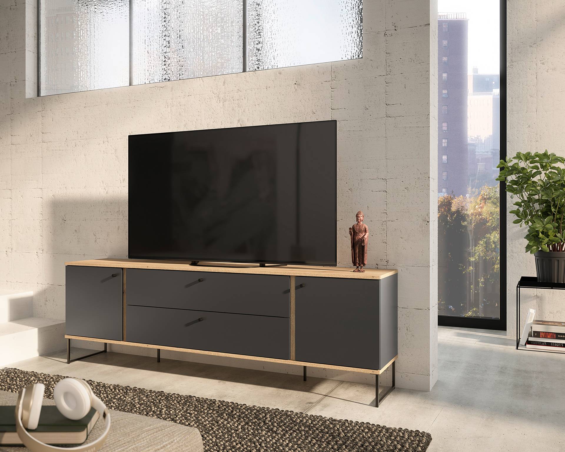 home24 TV-Lowboard Kanipai 180 cm Spanplatte, beschichtet Grau 180 x 59 x 38cm home24 TV-Lowboard Kanipai 180 cm Spanplatte, beschichtet Grau 180 x 59 x 38cm von home24