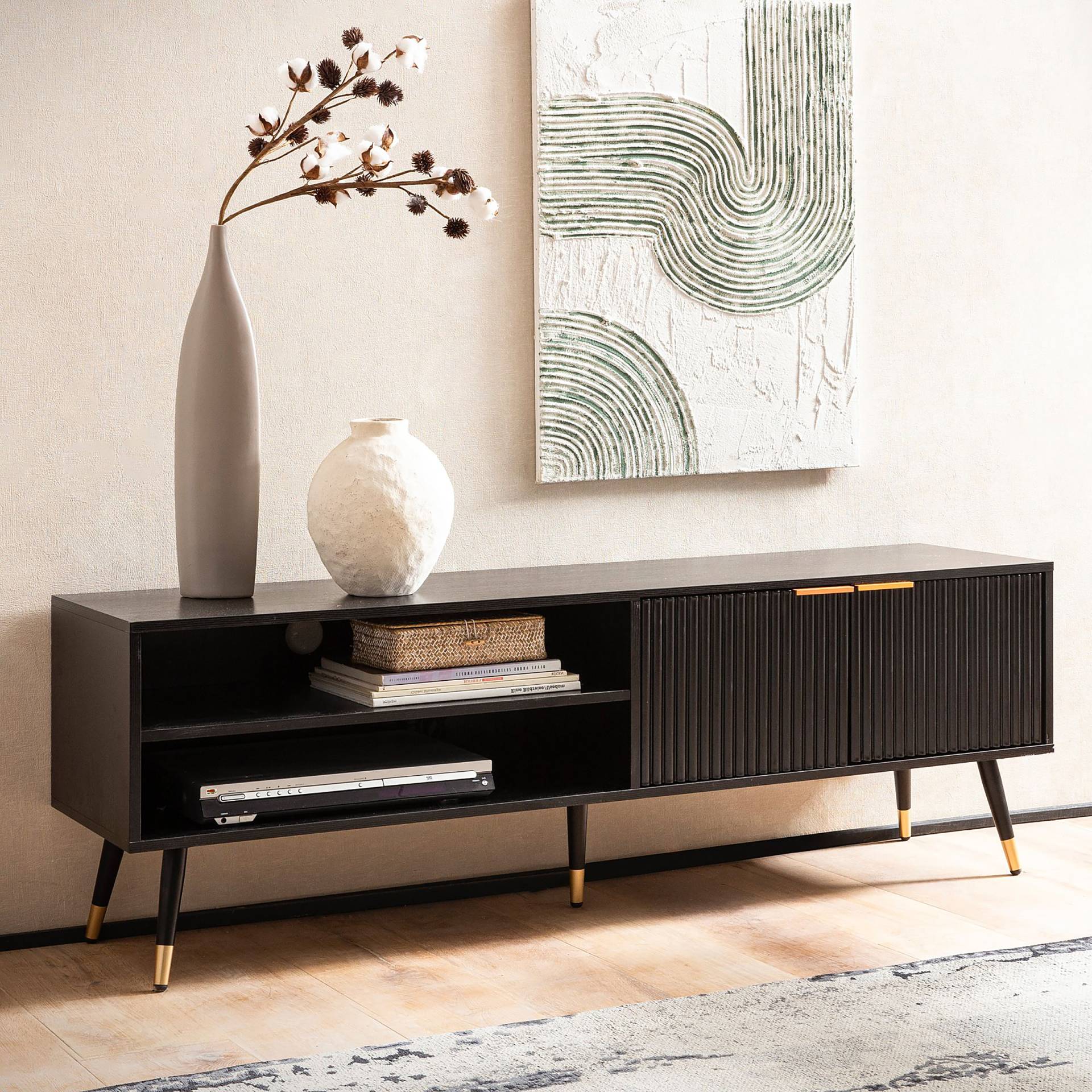 home24 TV-Lowboard Lowney mit Fächern Spanplatte, foliert Schwarz 150 x 51 x 39cm home24 TV-Lowboard Lowney mit Fächern Spanplatte, foliert Schwarz 150 x 51 x 39cm von home24
