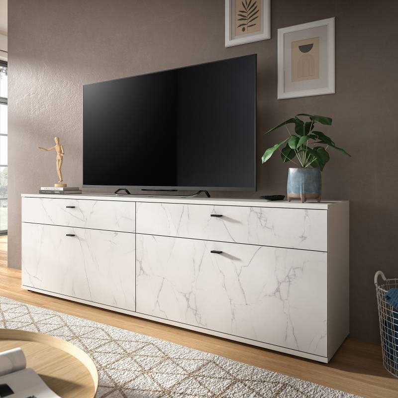 home24 TV-Lowboard MDF Mitteldichte Holzfaserplatte , beschichtet Weiß 180 x 62 x 40cm von home24
