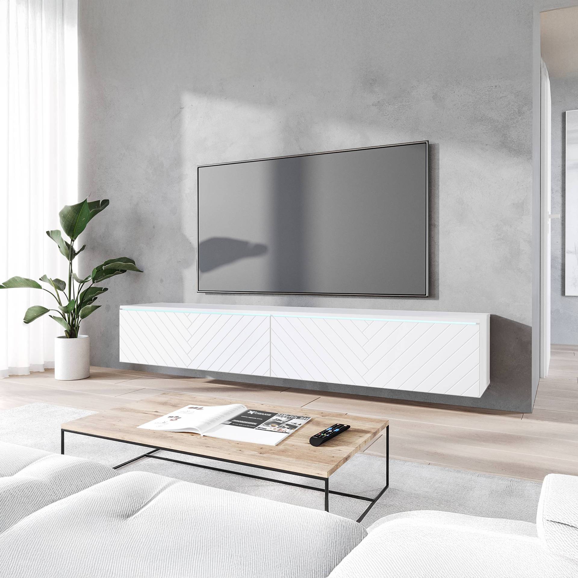 home24 TV-Lowboard Minnas - 180 cm Fischgrät Front: MDF Mitteldichte Holzfaserplatte , beschichtet Korpus: Spanplatte, beschichtet Weiß/Weiß 180 x 30 home24 TV-Lowboard Minnas - 180 cm Fischgrät Front: MDF Mitteldichte Holzfaserplatte , beschichtet Korpus: Spanplatte, beschichtet Weiß/Weiß 180 x 30 von home24