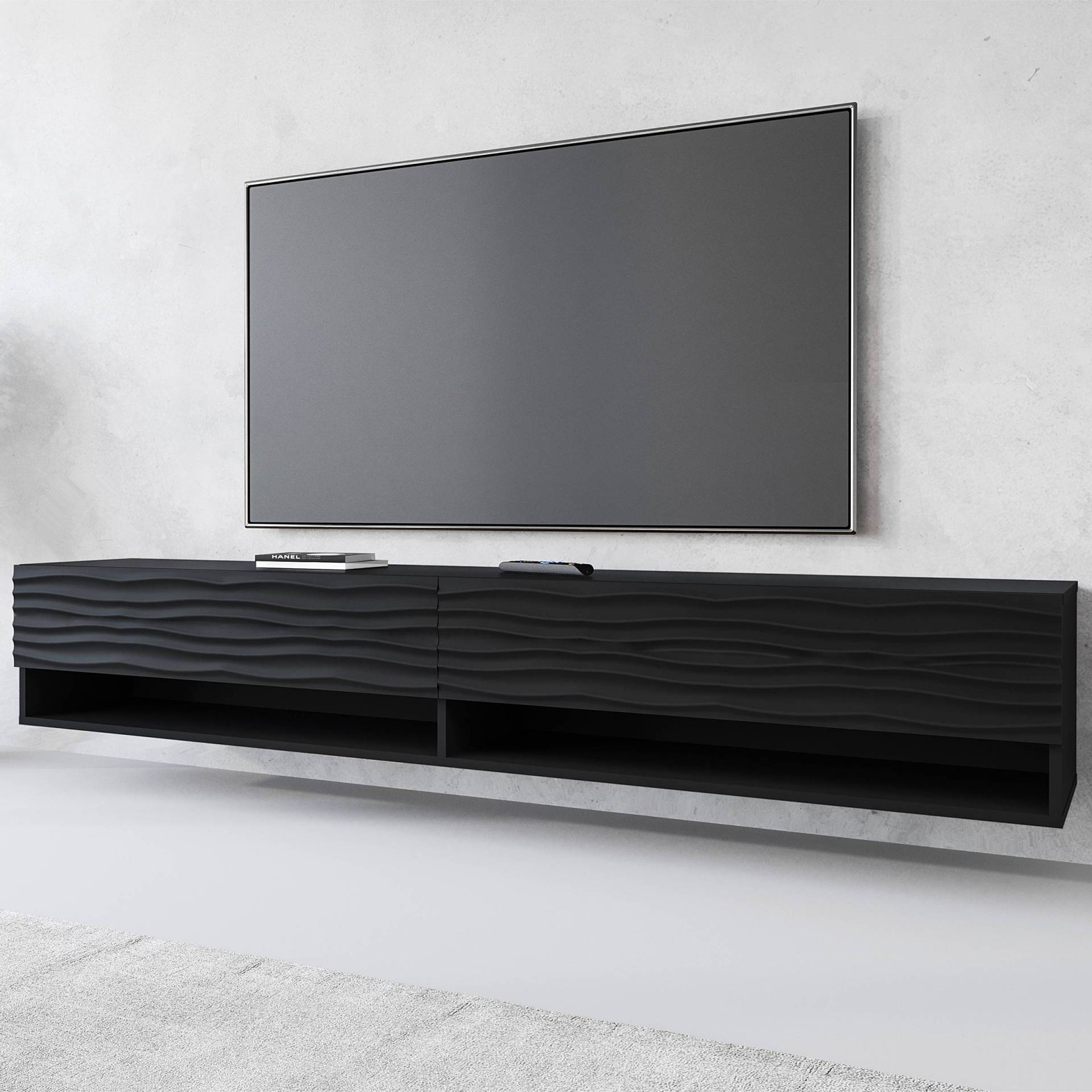 home24 TV-Lowboard Mizzau - 180 cm Wellen Front: MDF Mitteldichte Holzfaserplatte , beschichtet Korpus: Spanplatte, beschichtet Schwarz/Schwarz 180 x home24 TV-Lowboard Mizzau - 180 cm Wellen Front: MDF Mitteldichte Holzfaserplatte , beschichtet Korpus: Spanplatte, beschichtet Schwarz/Schwarz 180 x von home24