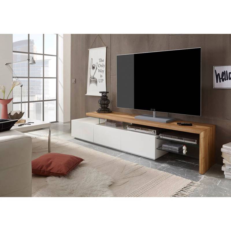 home24 TV-Lowboard Molios II Front & Korpus: MDF Mitteldichte Holzfaserplatte , lackiert TV-Aufsatz: Massivholz Eiche, lackiert Absetzung: Glas home24 TV-Lowboard Molios II Front & Korpus: MDF Mitteldichte Holzfaserplatte , lackiert TV-Aufsatz: Massivholz Eiche, lackiert Absetzung: Glas von home24