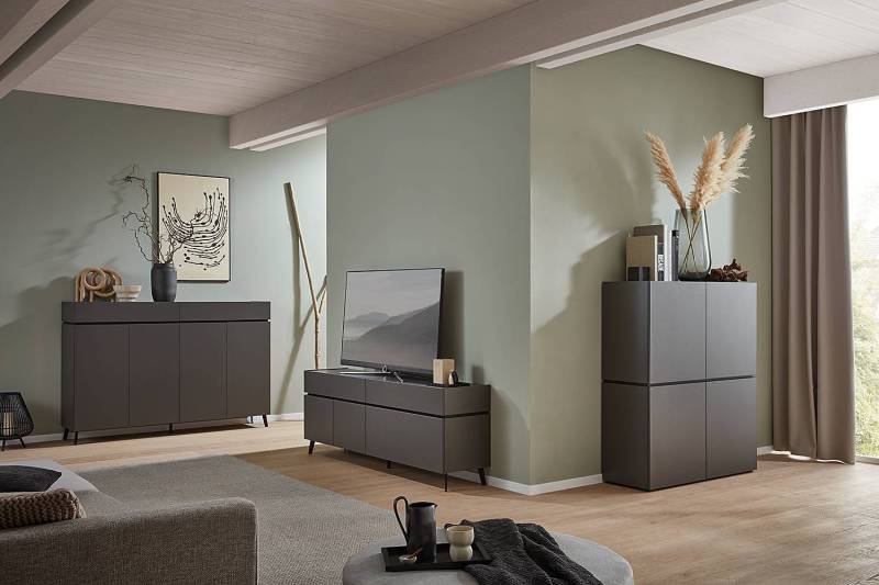 home24 TV-Lowboard Spanplatte, beschichtet Grau/Graphit 180 x 57 x 40cm von home24