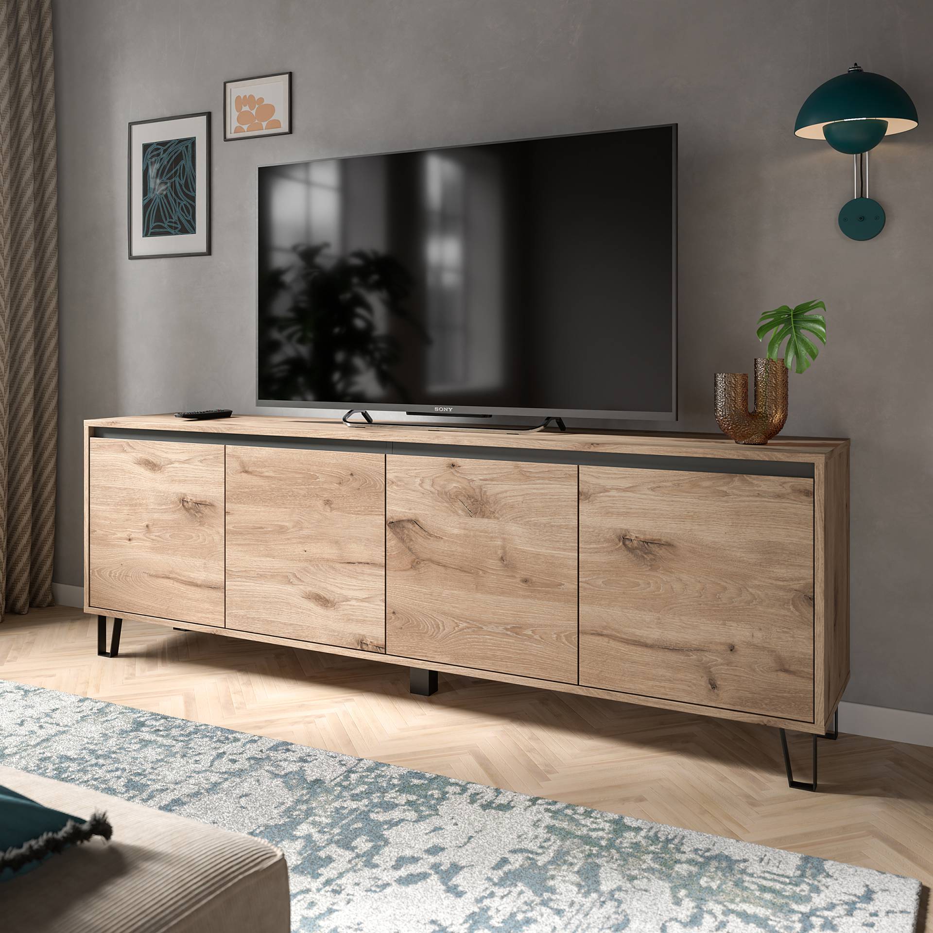 home24 TV-Lowboard Spanplatte, foliert Holz 186 x 64 x 40cm home24 TV-Lowboard Spanplatte, foliert Holz 186 x 64 x 40cm von home24