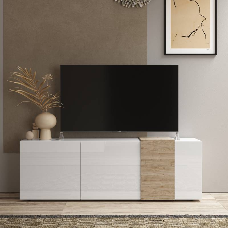 home24 TV-Lowboard Spanplatte, lackiert Weiß/Hochglanz Weiß 181 x 59 x 44cm von home24