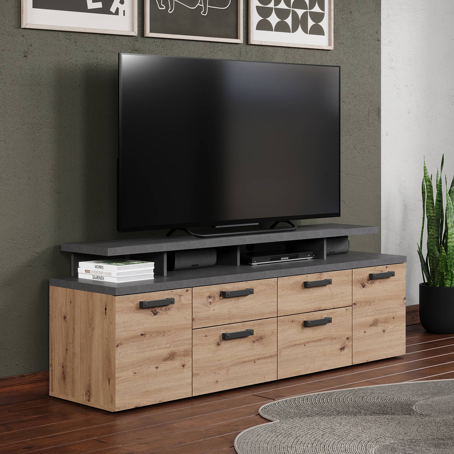 home24 TV-Lowboard mit Aufsatz Spanplatte, beschichtet Braun/Grau 180cm home24 TV-Lowboard mit Aufsatz Spanplatte, beschichtet Braun/Grau 180cm von home24