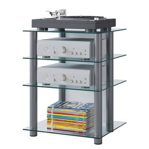 home24 TV-Rack Bilus Ablageplatten: Sicherheitsglas Gestell: Aluminium Silber/Durchscheinend 59 x 70 x 48cm von home24