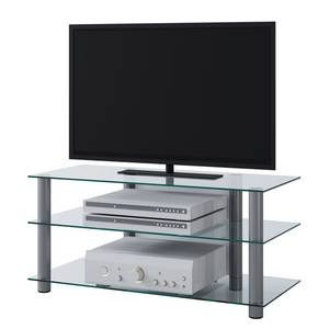 home24 TV-Rack Zumbo I Ablageplatten: Sicherheitsglas Gestell: Aluminium Silber/Durchscheinend 95 x 46 x 40cm von home24