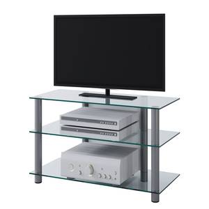 home24 TV-Rack Zumbo II Ablageplatten: Sicherheitsglas Gestell: Aluminium Silber 59 x 45 x 48cm von home24
