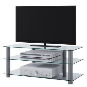 home24 TV-Rack Zumbo Ablageplatten: Sicherheitsglas Gestell: Aluminium Silber/Durchscheinend 112 x 45 x 40cm von home24