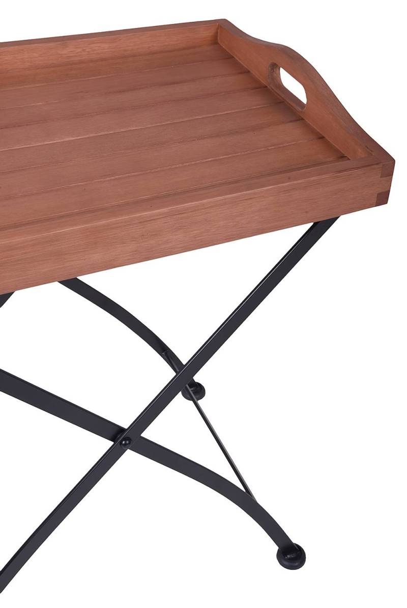 home24 Tabletttisch Eukalyptus Massiv, geölt Stahl, pulverbeschichtet 41 x 67 x 57cm Schwarz/Braun von home24