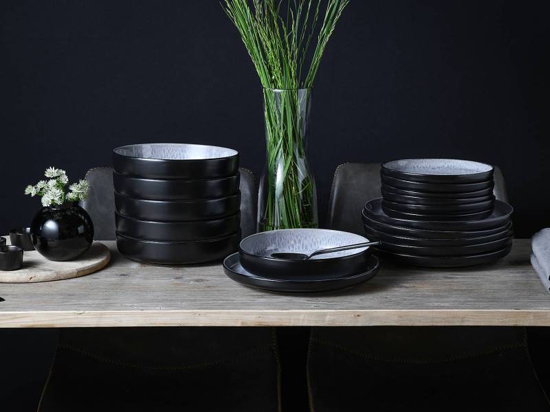 home24 Tafelservice 45 x 32 x 46cm Grau/Grau 18-teilig von home24