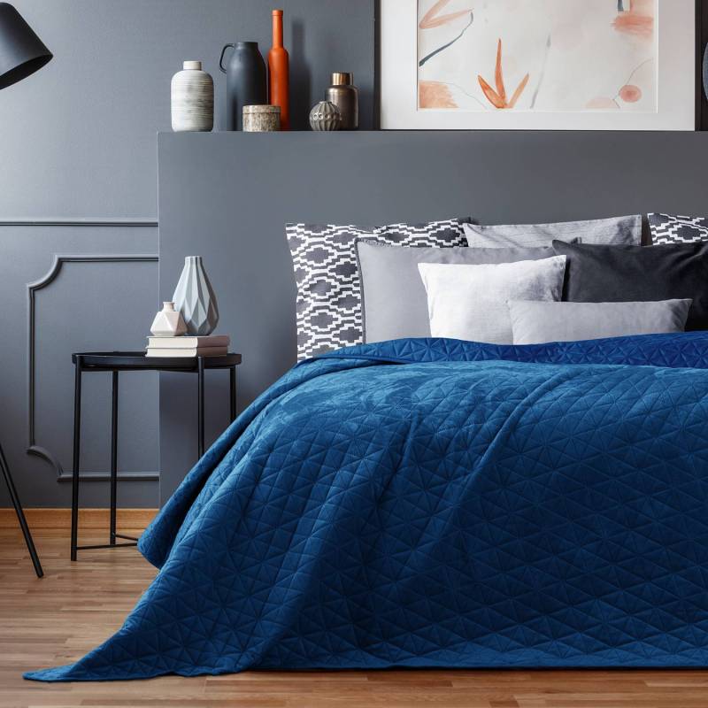 home24 Tagesdecke Aila II 260 x 280cm Blau/Dunkelblau Webstoff von home24
