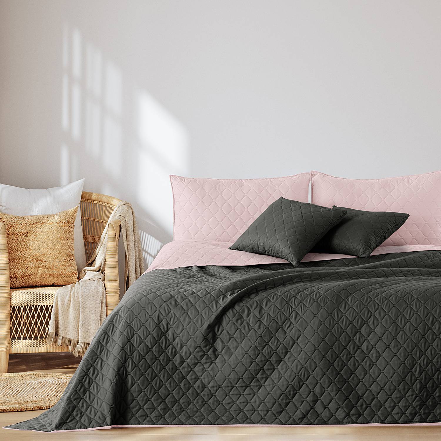 home24 Tagesdecke Daxel 200 x 220cm Pink/Grau/Grau/Rosa Microfaser home24 Tagesdecke Daxel 200 x 220cm Pink/Grau/Grau/Rosa Microfaser von home24