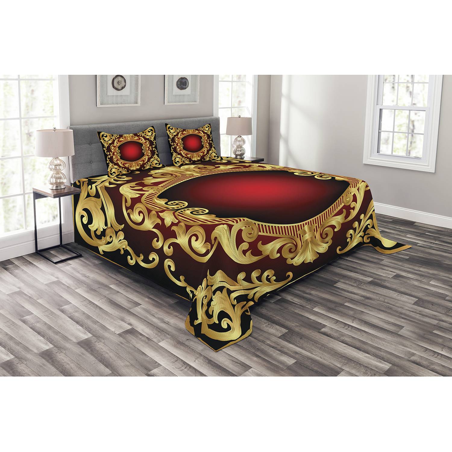 home24 Tagesdecken-Set Barock Rahmen 264 x 220cm Rot Webstoff von home24