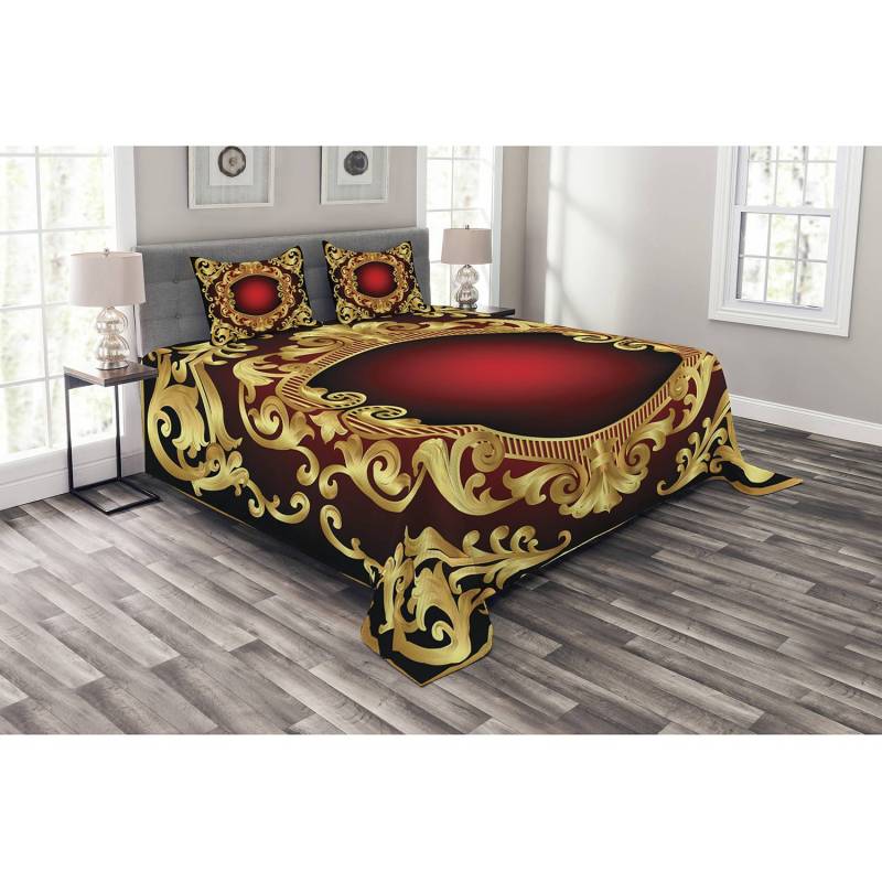 home24 Tagesdecken-Set Barock Rahmen 264 x 220cm Rot Webstoff von home24