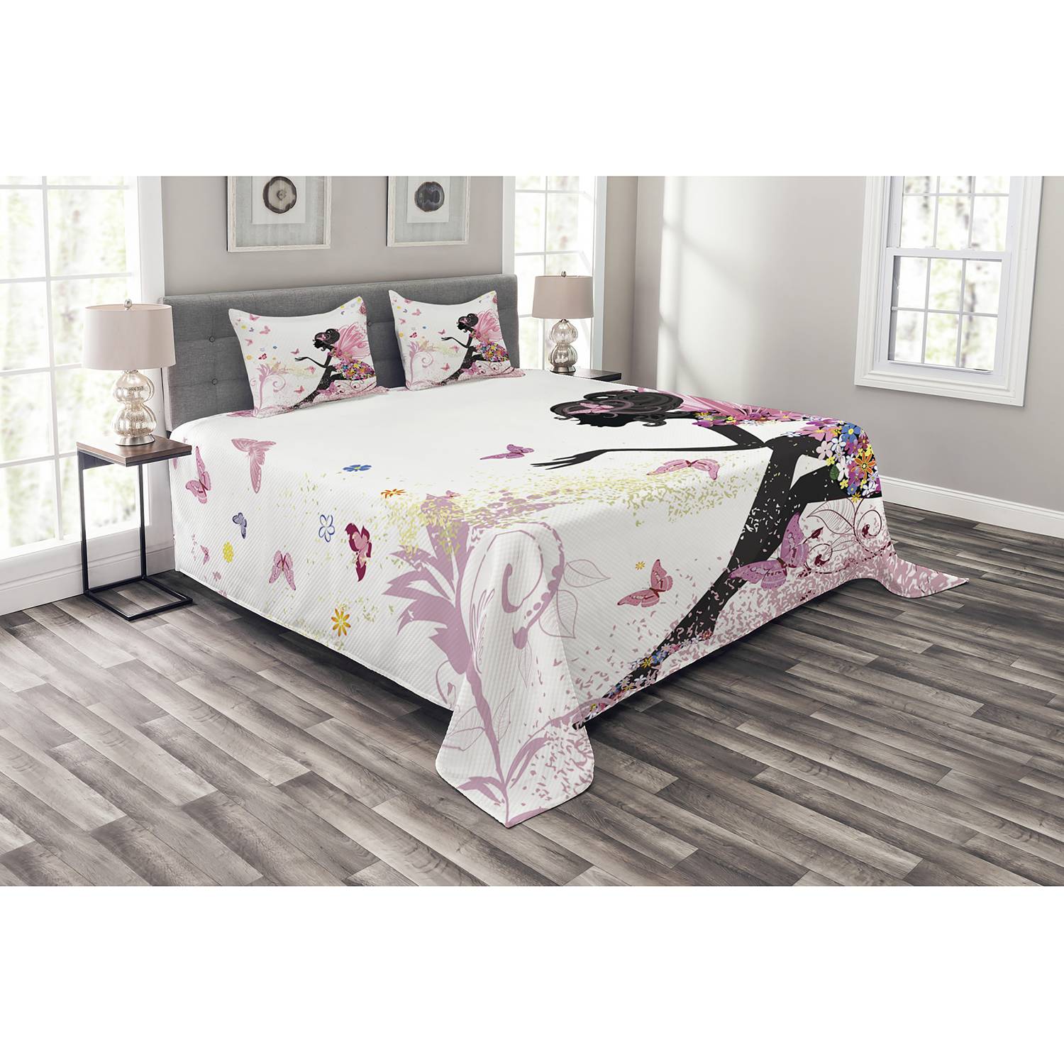 home24 Tagesdecken-Set Fantasie Garten 220 x 220cm Multicolor Webstoff von home24
