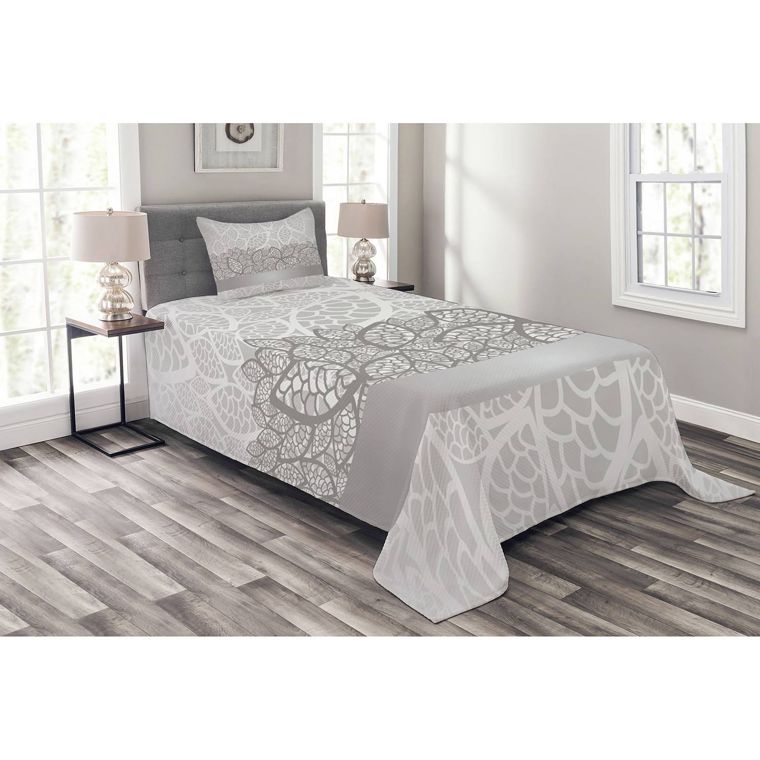 home24 Tagesdecken-Set Lace 170 x 220cm Grau Webstoff von home24
