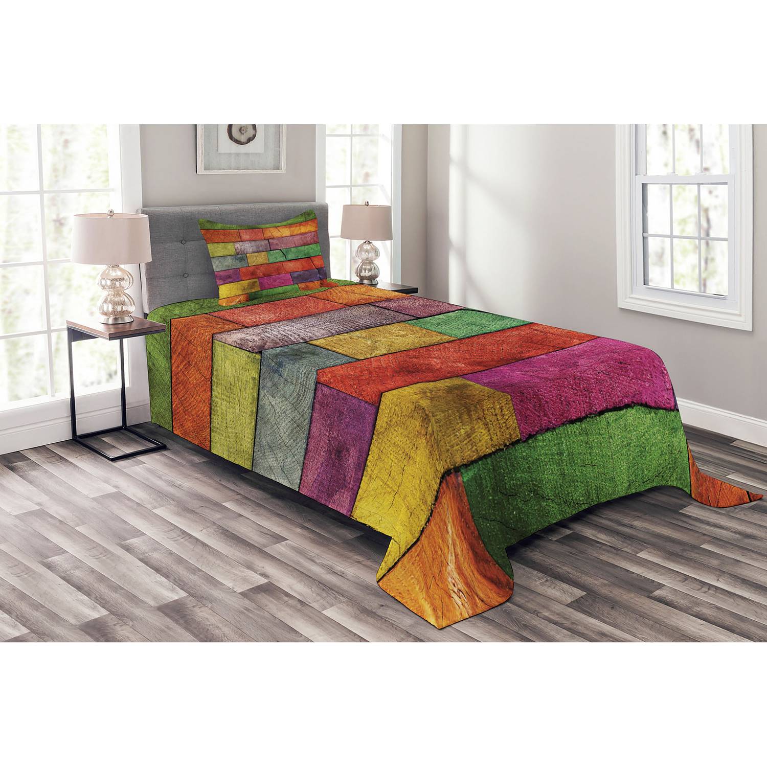 home24 Tagesdecken-Set Regenbogen 170 x 220cm Multicolor Webstoff von home24