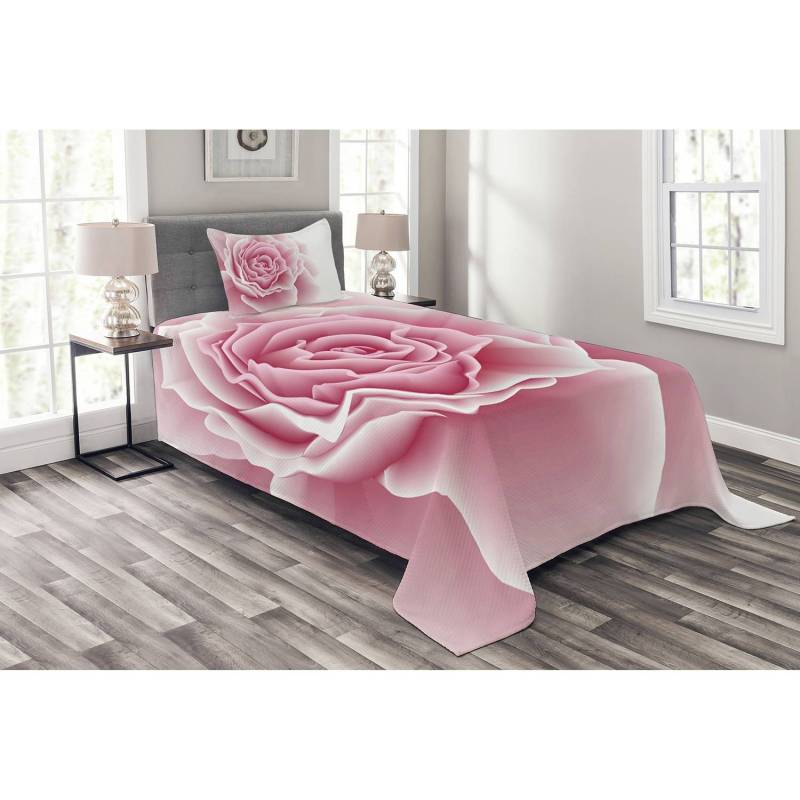 home24 Tagesdecken-Set Rosenblätter Schönheit 170 x 220cm Pink Webstoff von home24