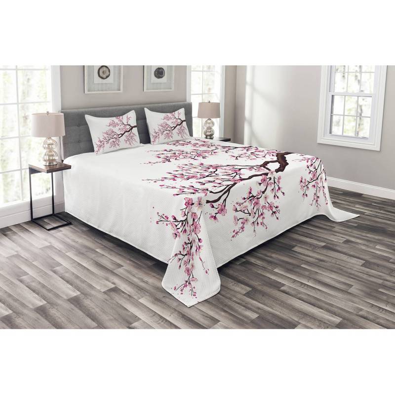 home24 Tagesdecken-Set Sakura 220 x 220cm Pink Webstoff von home24