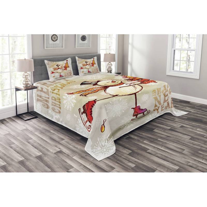 home24 Tagesdecken-Set Skating Happy Snowman 220 x 220cm Multicolor Webstoff von home24
