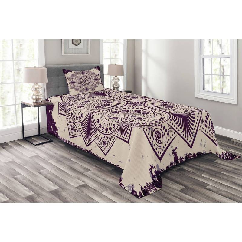 home24 Tagesdecken-Set Snowflake 170 x 220cm Violett/Beige Webstoff von home24