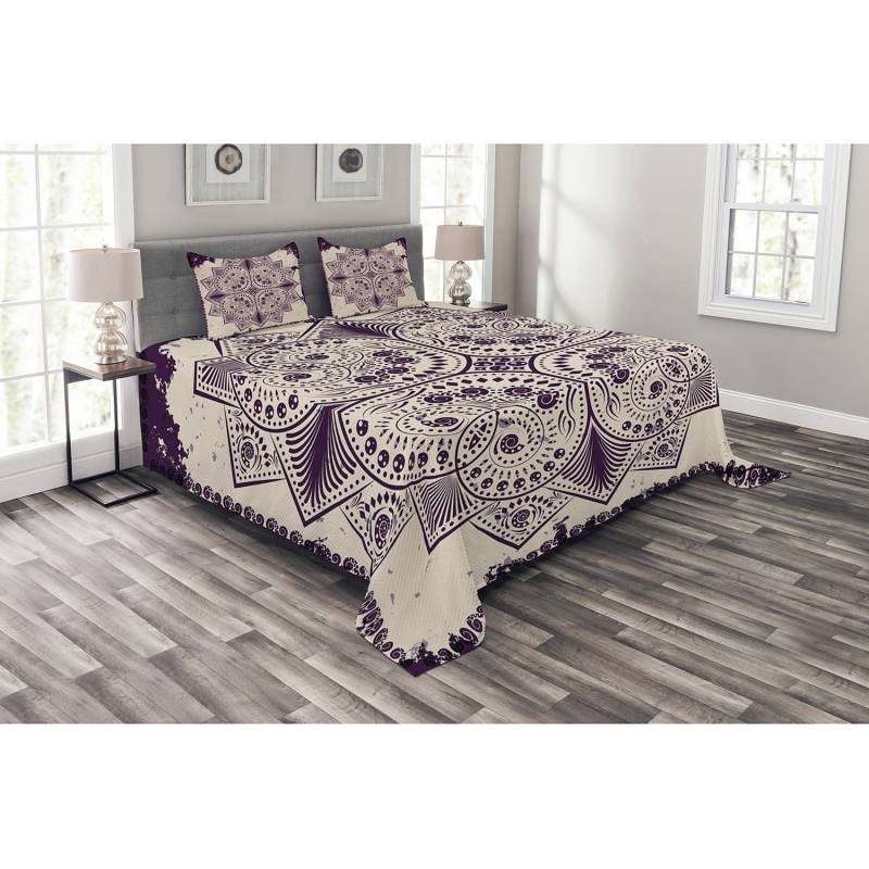home24 Tagesdecken-Set Snowflake 220 x 220cm Violett/Beige Webstoff von home24