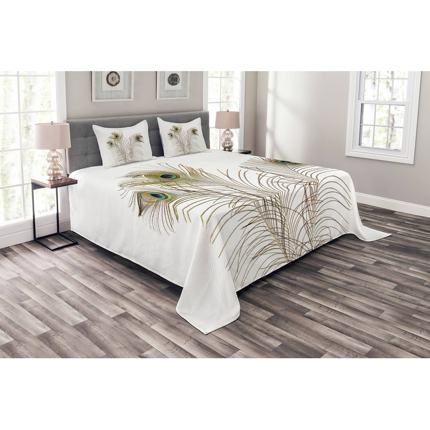 home24 Tagesdecken-Set Turquoise 264 x 220cm Beige Webstoff von home24