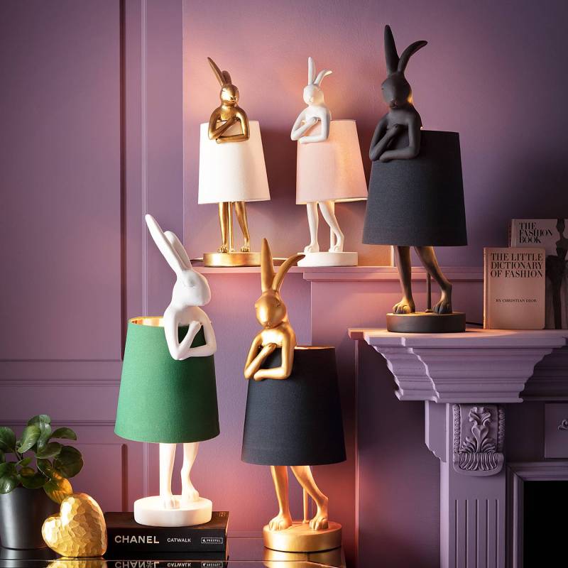 home24 Tischleuchte Animal Rabbit Typ B 23 x 68 x 26cm Gold/Schwarz/Gold Leinen E14 von home24