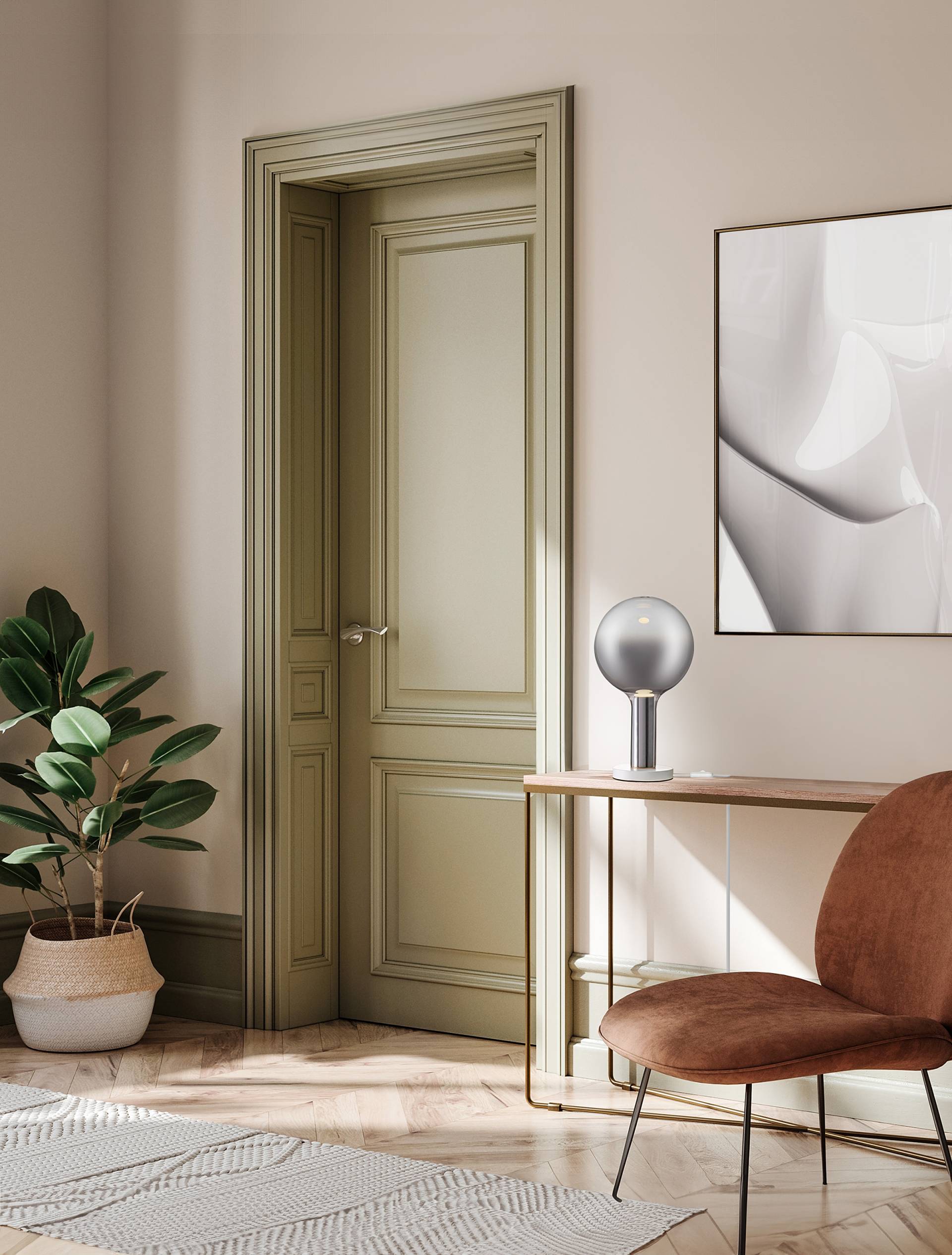 home24 Tischleuchte Nostos Ø 20cm Silber/Silber Aluminium, Rauchglas Nicht austauschbare LEDs LED-Platine von home24