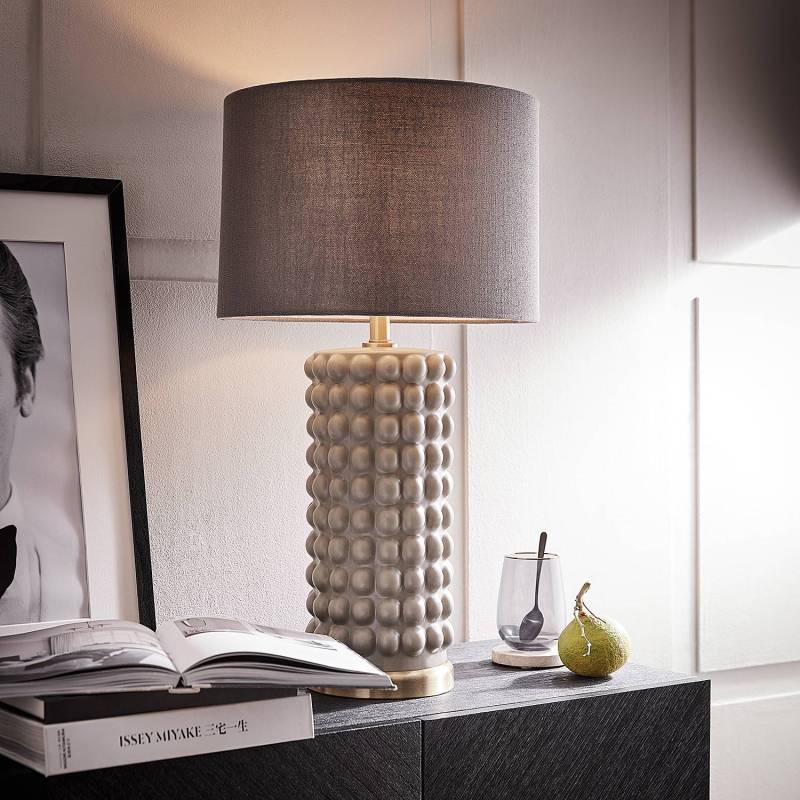 home24 Tischleuchte XL 38 x 73 x 39cm Grün/Grün Baumwollstoff LED/Energiesparlampe/Halogen/Glühlampe E27 von home24