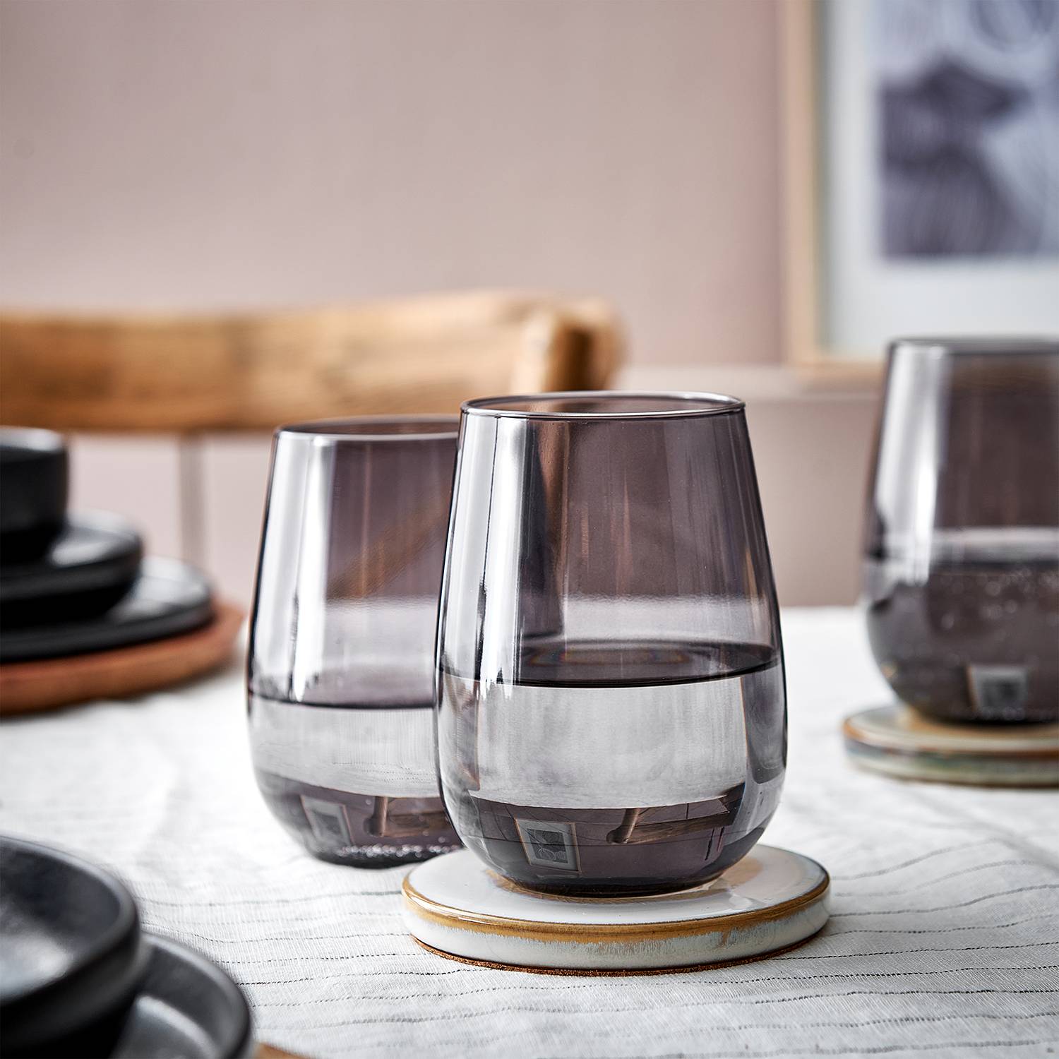 home24 Trinkglas Ø 9cm Grau/Grau von home24