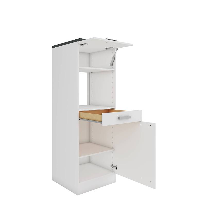 home24 Umbauschrank für Mikrowelle 60 x 174 x 60cm Weiß/Weiß von home24
