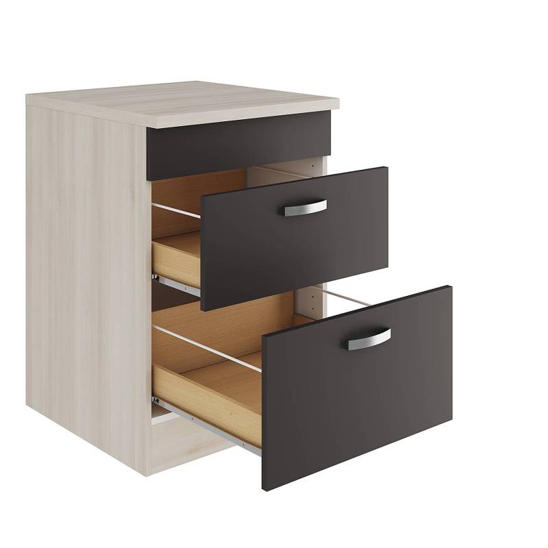 home24 Unterschrank 2 Schubladen 60 x 85 x 60cm Grau/Anthrazit/Akazie Dekor home24 Unterschrank 2 Schubladen 60 x 85 x 60cm Grau/Anthrazit/Akazie Dekor von home24
