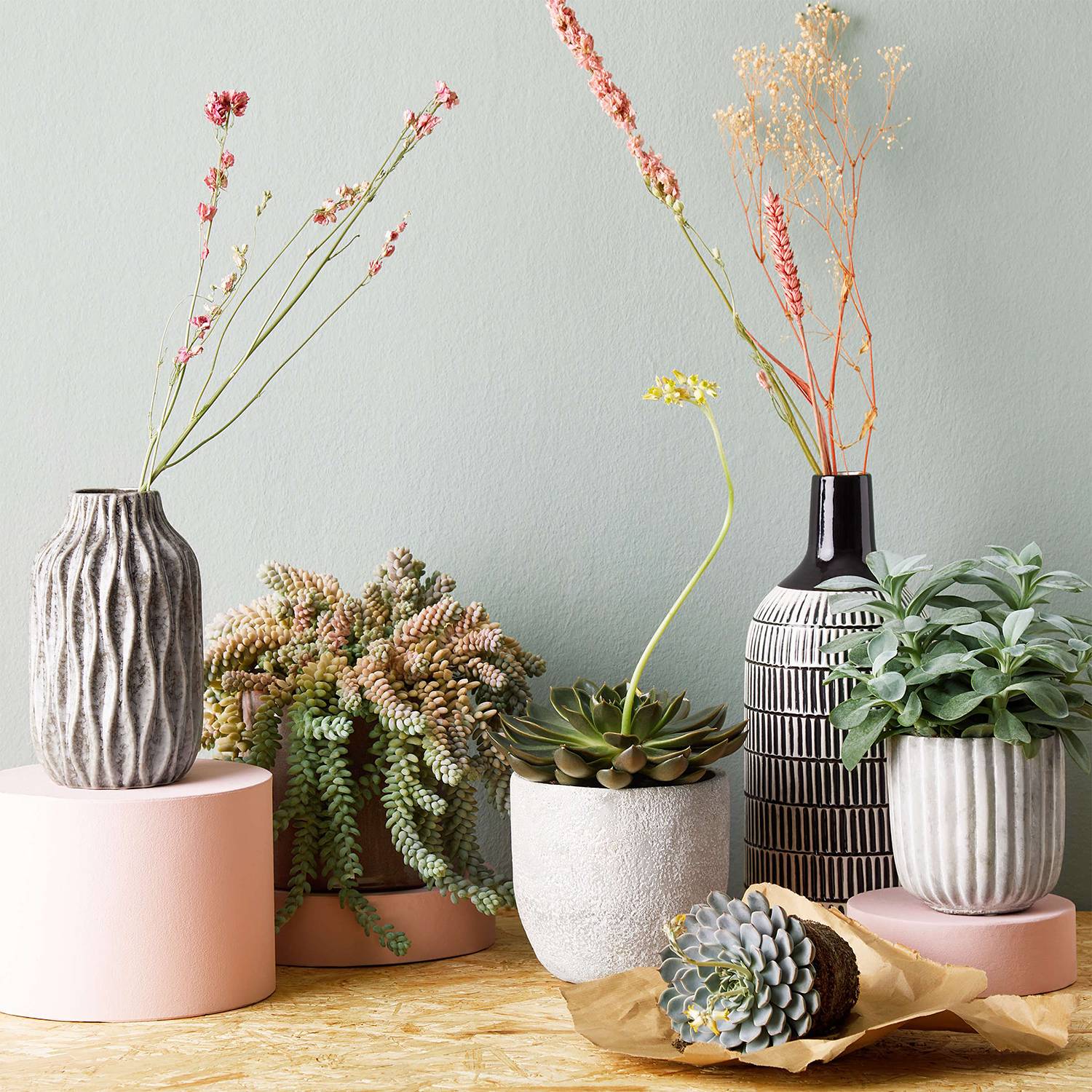 home24 Vase 2er-Set Ø 12cm Grau/Grau von home24