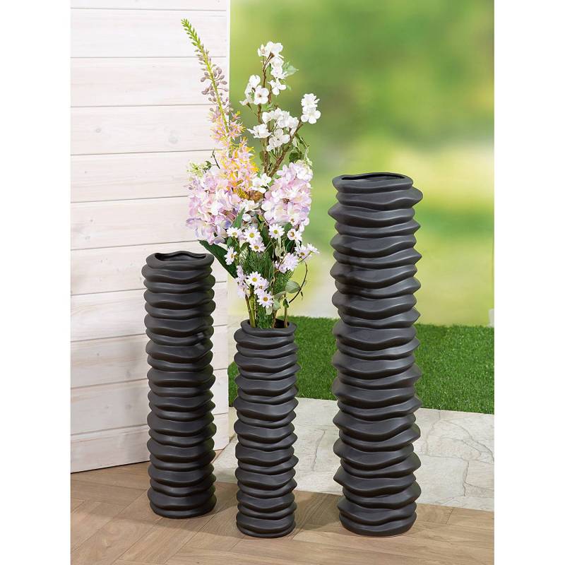 home24 Vase Rillo 58cm Schwarz/Schwarz von home24