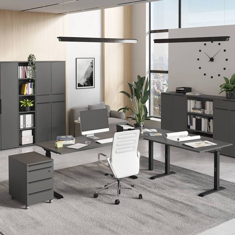 home24 Verstellbarer Schreibtisch Mailand 140 x 120 x 80cm Grau/Graphit von home24