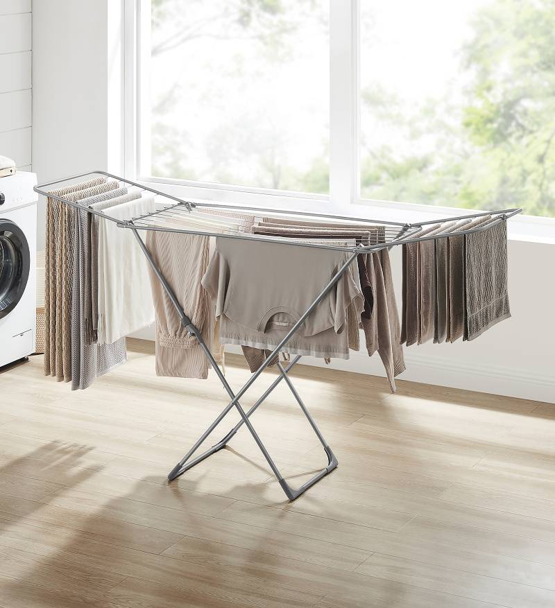 home24 Wäschetrockner Birena Steel,Plastic Grau/Grau 182 x 50 x 100cm von home24
