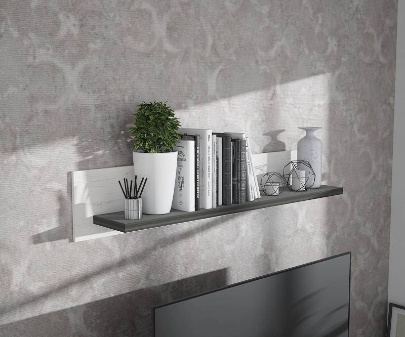 home24 Wandboard Spanplatte, foliert Grau/Weiß 140 x 26 x 22cm von home24