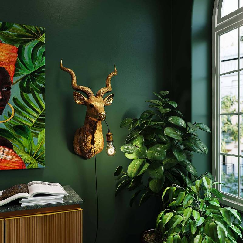 home24 Wandleuchte Animal Goat 45 x 74 x 31cm Gold/Gold Polyresin lackiert : Figur, Aluminium verkupfert :Leuchtmittelhalterung E27 von home24